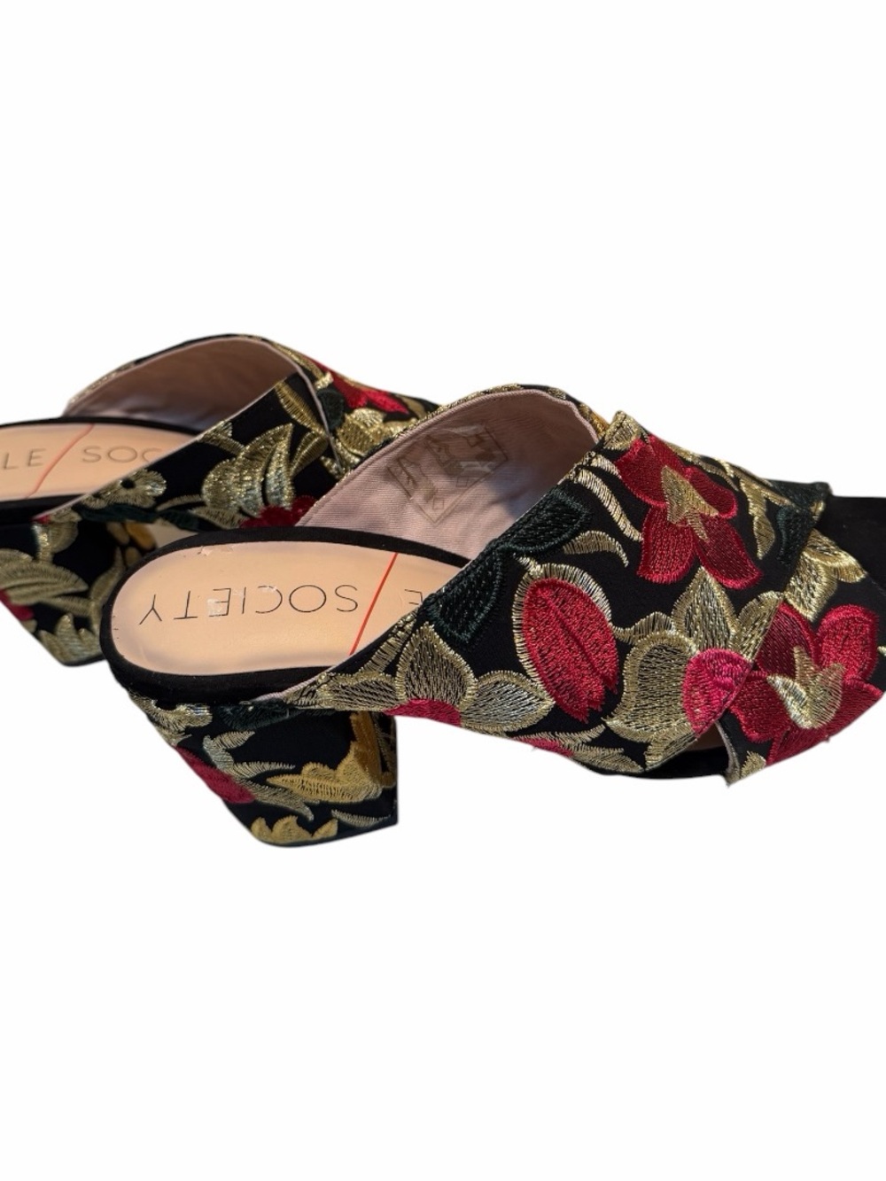Sole Society Floral Embroidered Block Heel Mules Size 7.5 Boho Chic Nearly New - Picture 7 of 12
